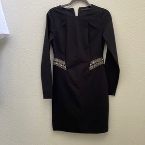 ZARA TRAFALUC LONG SLEEVE BLACK BEADED DETAIL DRESS SIZE Large
